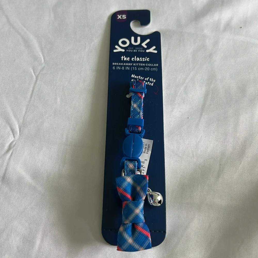 Youly The Classic Blue Plaid Bow Breakaway Kitten (XS)/Cat Collar (S/M)